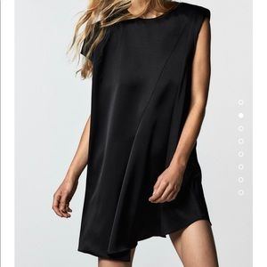 ZARA ASYMMETRICAL SATIN EFFECT DRESS sleeveless Size Xs NWT Black
